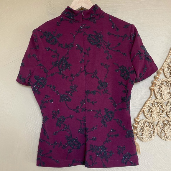 Vintage Chetta B. Evening Maroon Beaded Top, Mandarin Collar, Size Medium - Picture 2 of 9